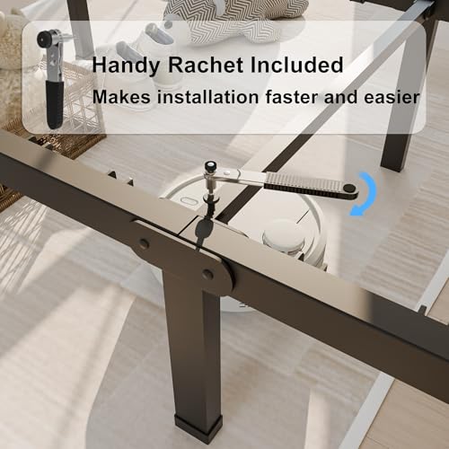 Yitong Angel 14 Inch Queen Bed Frame with Round Corner Legs & Headboard Holes Heavy Duty Steel Platform, No Box Spring Needed