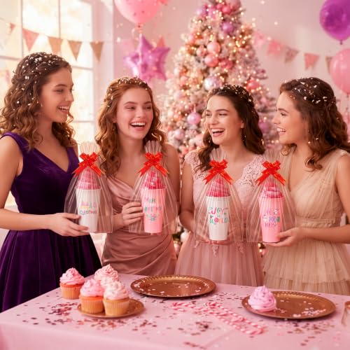 Pink Christmas Gift Set with Cups Socks Bows - Vesici 12 Pack