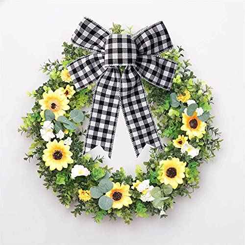 Black White Buffalo Plaid Bow Christmas Wreath Holiday Bowknot DIY Crafts Ornaments for Christmas Tree Topper Wedding Party Decorations, 10x12.6 in
