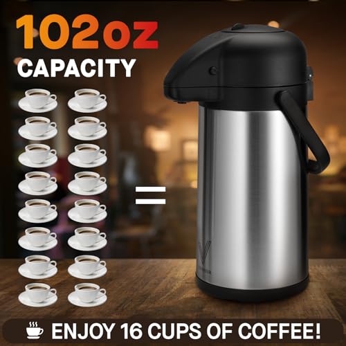 2 Pack Insulated Coffee Dispenser with Pump - 102 oz Stainless Steel Thermal Carafes