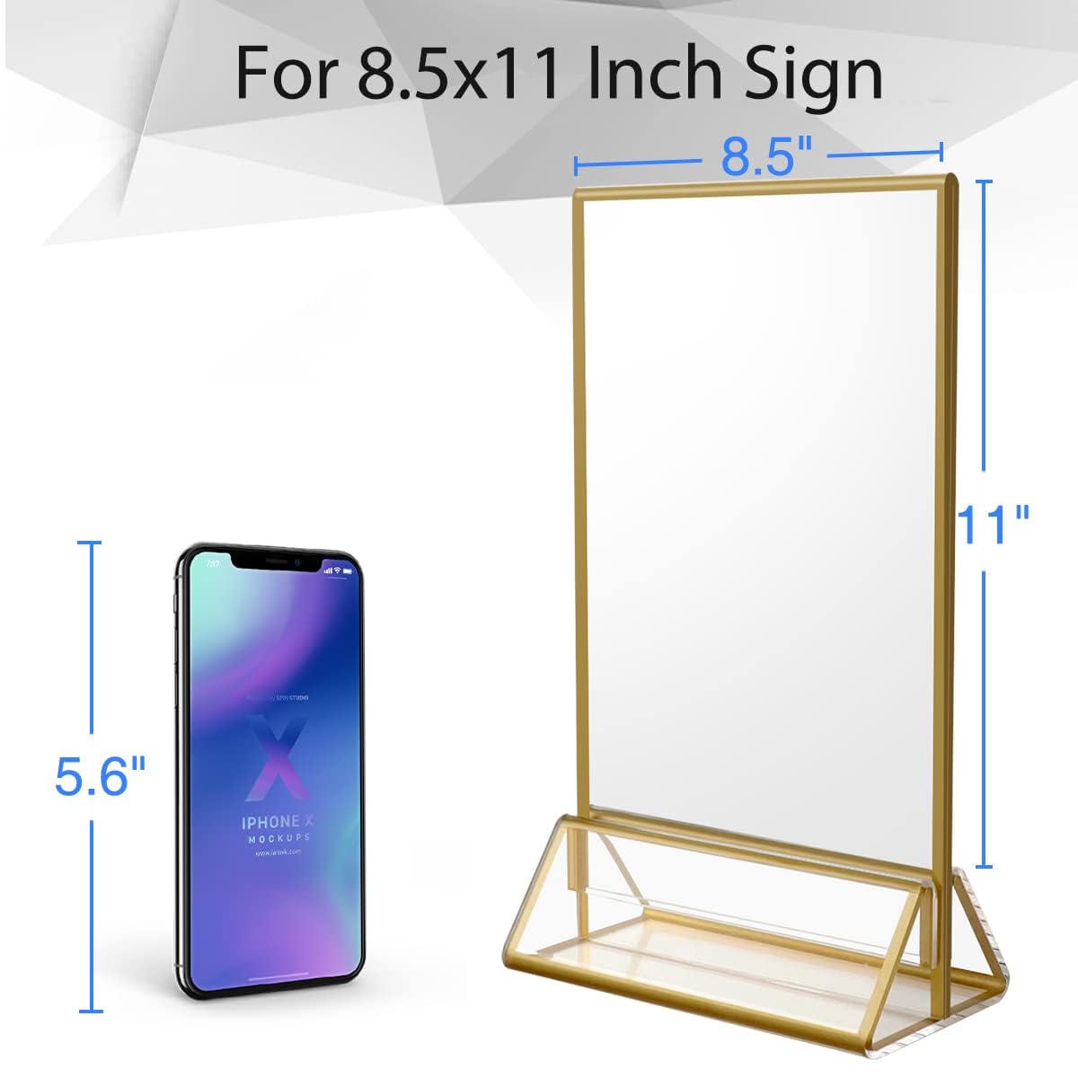 NIUBEE 6Pack 8.5 x 11 Acrylic Sign Holder with Gold Frames and Vertical Stand, Ideal for Display Wedding Table Numbers, Double Sided Picture, Clear Photos, Menu Holders
