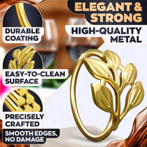 LEGLO 20 Pcs Gold Leaf Napkin Rings Set with 1.38 Inch Inner Diameter for Holiday & Wedding Decor