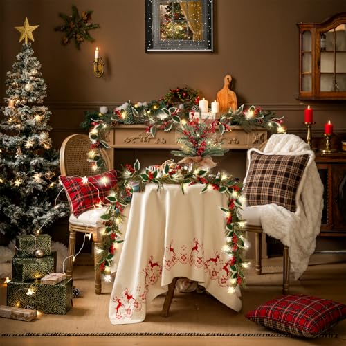 RECUTMS Pine Garland 5.8ft Artificial Christmas Wreath with Cones & Berries Christmas Decor