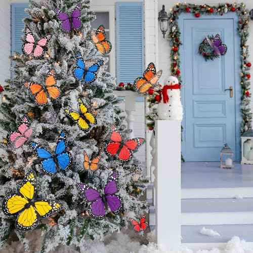 48 Monarch Butterfly Decor, 3D Butterflies Stickers Dia De Los Muertos Decorations Butterflies 4 Sizes Fake Butterfly Wall Decal for Home Wedding Party Christmas Decorations