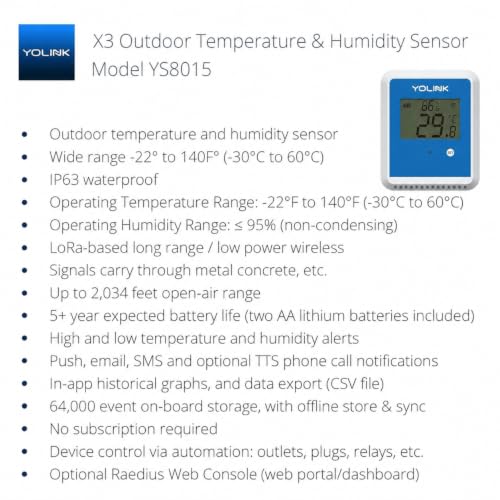 YoLink X3 Outdoor Thermometer Hygrometer Data Logger Kit 2-Pack with Hub - Remote Monitoring