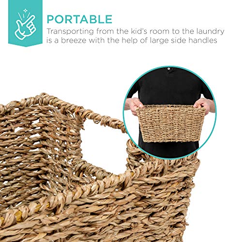 Natural Set of 4 Multipurpose Stackable Seagrass Storage Baskets - Handwoven Laundry Organizers