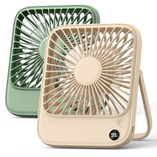 Portable Desk Fan 2 Pack with 5000mAh Battery, Quiet & Ultra-Thin, Sand & Green