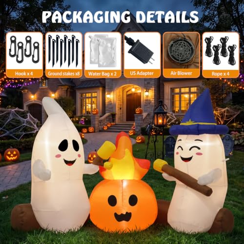 6FT Halloween Inflatable Ghosts Yard Decorations with LED Lights and Stakes - Outdoor Spooky Decor