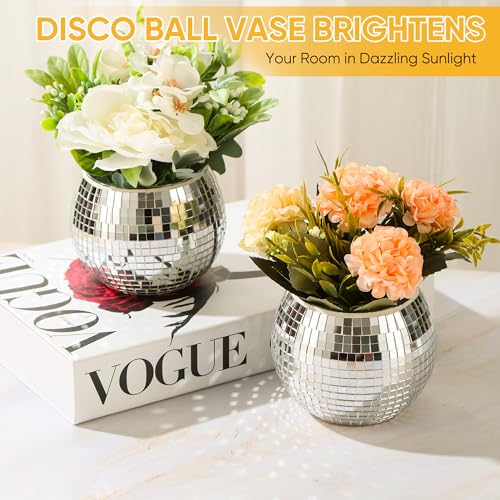 RGBDOT 6 Pack Disco Ball Vases with Silver Mirror Glass 3x4 Inches - Unique Disco Decor & Planters for Weddings & Parties