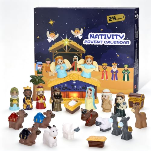 TECHTAIL Nativity Advent Calendar 2026 with Light-Up Manger - Christian Christmas Playset for Kids