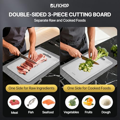 Gray 17.32x11.8in Titanium Double-Sided Cutting Board Set with Juice Groove
