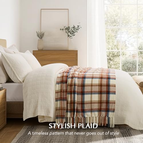 EverGrace Plaid Chenille Fall Throw Blanket, 50"x60", Harvest