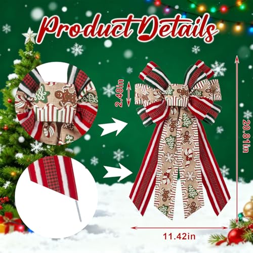 ALIBBON Christmas Tree Snowflake Stripe Bow for Wreaths & Decorations - Holiday Front Door & Tree Topper (Large 20.8x11.4 in) - Christmas Snowflake & Plaid Ribbon