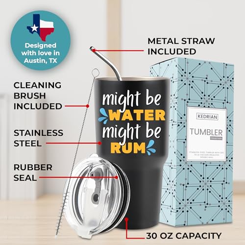 KEDRIAN Might Be Rum Tumbler 30oz - Unique Rum Lover Gift, Spill-Proof Stainless Steel Drinkware for Men