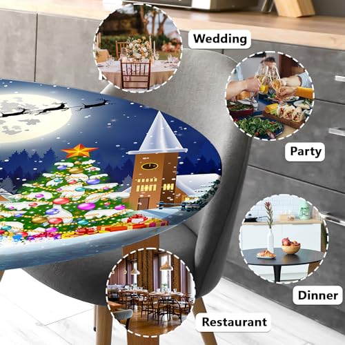 Butaluk Christmas Round Fitted Tablecloth 40" Elastic Waterproof Vinyl Table Cover