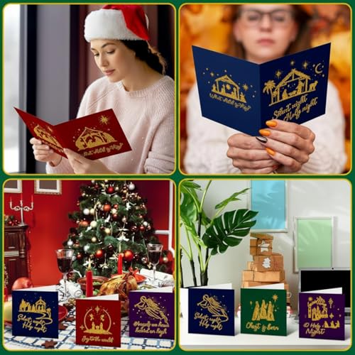 TecUnite Religious Vintage Christmas Nativity Diamond Painting Greeting Cards Set with Envelopes - Holy Night DIY Crafts