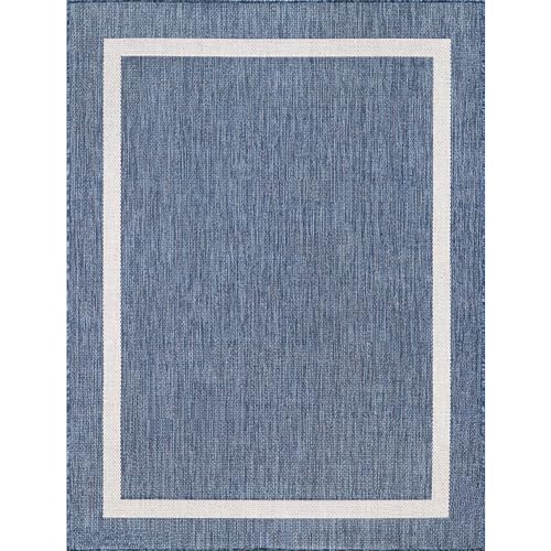 Luul Home 7' x 5' Blue Bordered Outdoor Waterproof Washable Area Rug