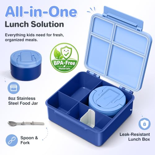 Kids Leakproof Bento Lunch Box with 8oz Insulated Soup Thermo - Blue