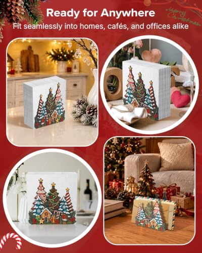 Uniclife Christmas Napkin Holder for Table - Upright Metal Stand, Tree Scene (Christmas Tree - B)