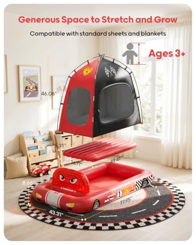 Red Race Car Inflatable Toddler Travel Bed with Tent & Fast Pump
