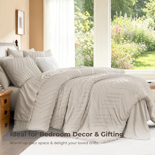 Oversized King Comforter Set with Sheets - Dark Oatmeal 7 Pieces Boho Bedding