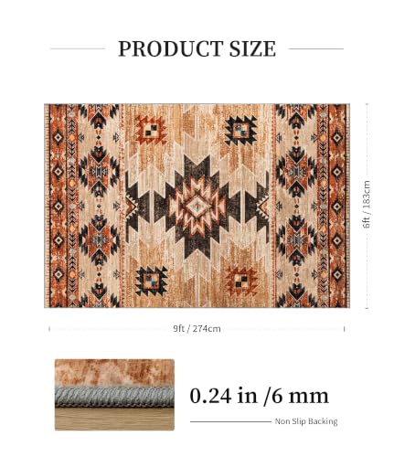 YIHOUSE 6x9 Terracotta Western Aztec Washable Area Rug for Living Room
