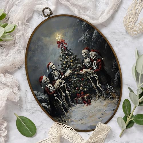 Gnmduw Gothic Christmas Wall Art Book - Spooky Skeleton Winter Decor for Living Room