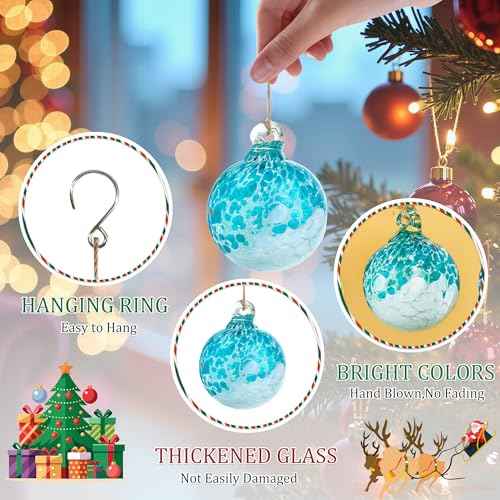 Hand Blown Glass Gazing Balls for Garden Hanging Friendship Balls Christmas Ball Ornaments for Xmas Tree Decoration (Blue - B)