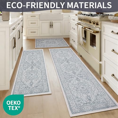 UKISS Washable Faux Wool Kitchen Rugs Set of 3 Non-Slip Floor Mats for Kitchen & Hallway
