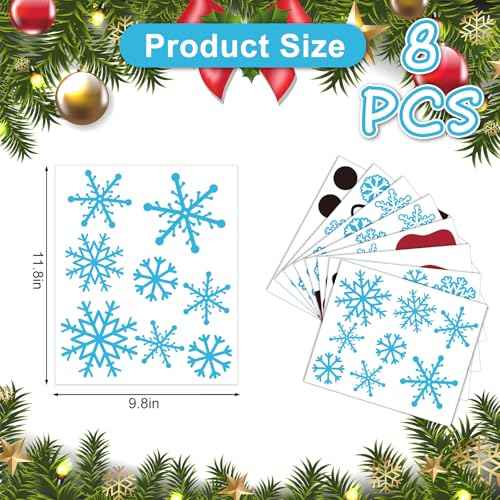 Christmas Door Stickers Snowman Decals Large Mural Stickers for Winter Xmas Home Refrigerator Wall Window Decor, 9.8 x 11.8 Inch, 8 Sheets