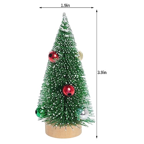 Yookat 12Pcs Mini Green Christmas Trees with Beads & Snow Frost, Sisal & Bottle Brush