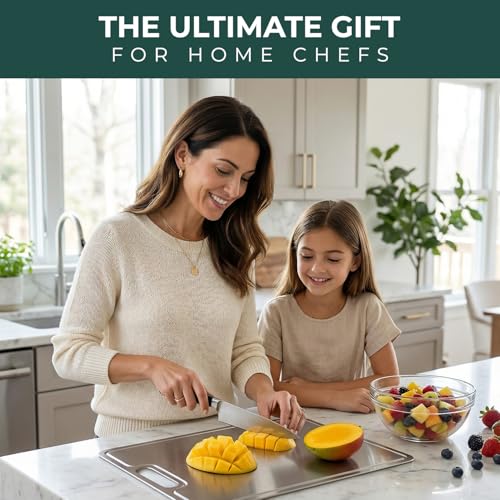 15x11 Large Titanium Cutting Board for Kitchen - Food Safe, Non-Toxic, Dishwasher Safe, Double Thickness