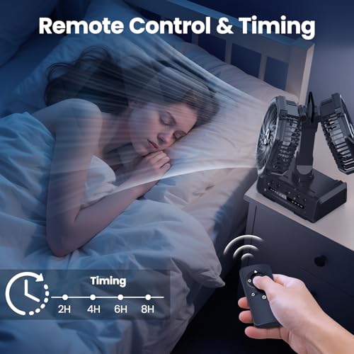 Black Dual Head Portable Rechargeable Fan 20000mAh Battery Powered Outdoor Fan