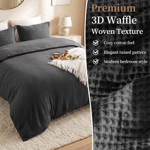 King Cotton Duvet Cover Set with Pillow Shams - Dark Grey, No Comforter, 104x90