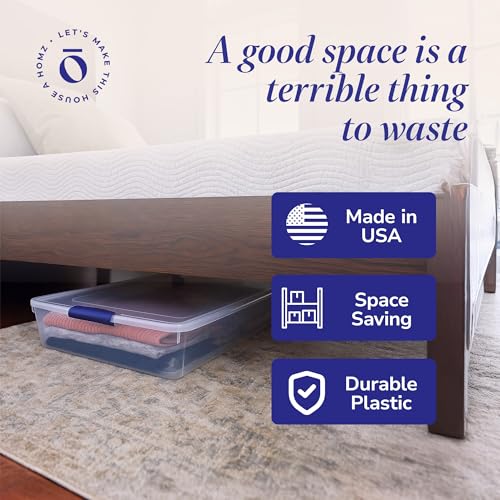HOMZ Under Bed Storage Bin 60 Qt with Lid - Blue, 2 Pack