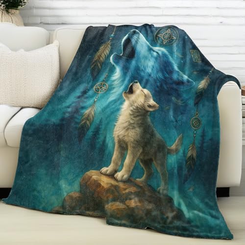 VNLVNL 80x60 Inch Howling Wolf Blanket - Lightweight Flannel Throw for Couch, Bed & Office Decor