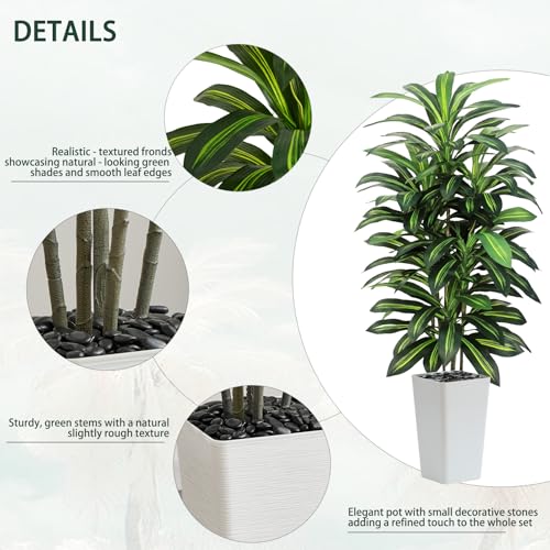 White 5FT Artificial Dracaena Tree Indoor Outdoor Faux Plant with Planter