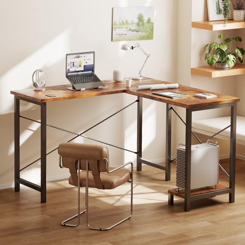 Brown 50-Inch Reversible L-Shaped Gaming & Office Desk with CPU Shelf