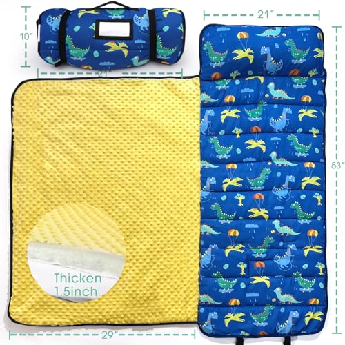 ACRABROS Dinosaur Toddler Nap Mat with Pillow & Blanket - Large Kids Sleep & Travel Mat