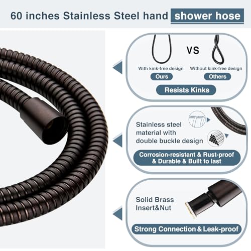 BRIGHT SHOWERS 2.5 GPM Oil-Rubbed Bronze Handheld Shower Head with 9 Spray Settings & 60-Inch Hose