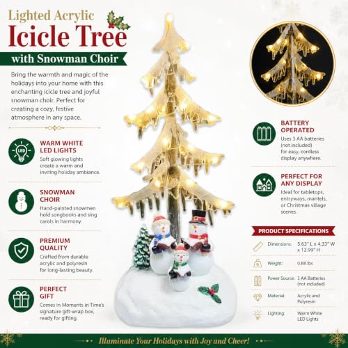 Moments in Time Snowman Acrylic LED Icicle Tree - 13 Inch Christmas Village Decor