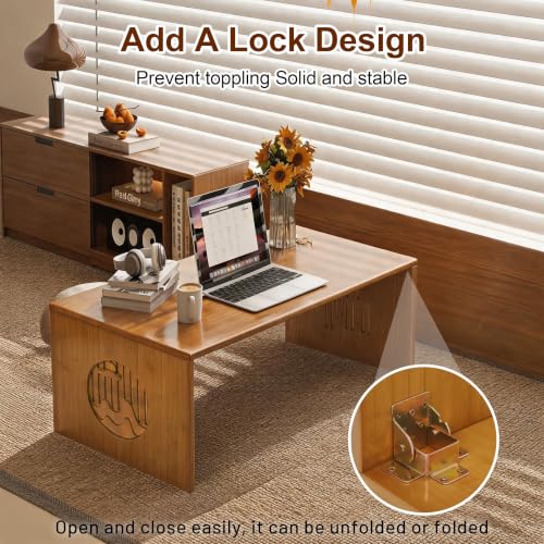 Folding Coffee Table - 80cm Small Japanese Floor Table for Living Room