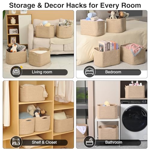 Rope Storage Baskets Set of 4 - 15x11x9 Inch Mixed Brown Organizers