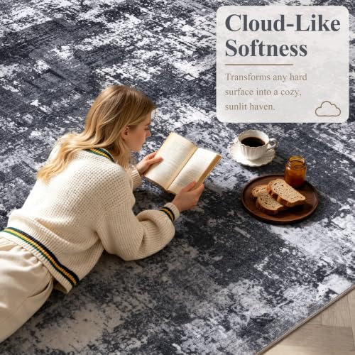 Sasttie 8x10 Washable Modern Abstract Area Rug Black & White Rectangular