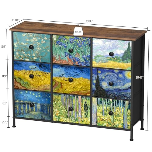 EXOTICA Van Gogh 9-Drawer Dresser TV Stand 39.1 x 11.8 x 30.5 Inches Colorful Bedroom Storage
