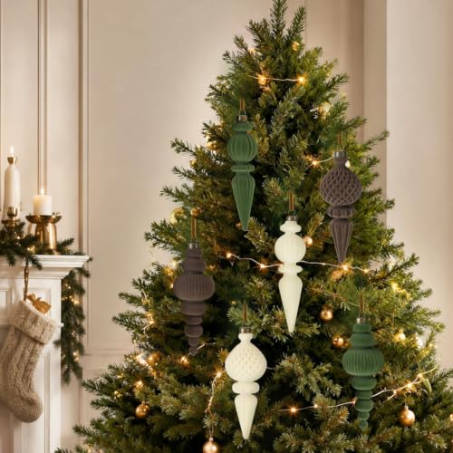 OuMuaMua Neutral Velvet Christmas Tree Ornaments Mix Color / 6 - Flocked Finial 6-Piece