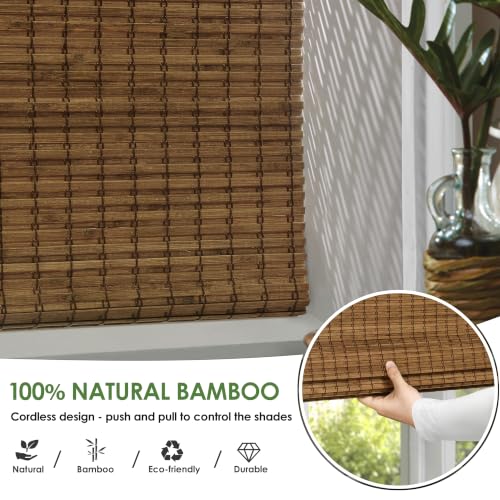 Privacy Cordless Bamboo Roman Shades - Highfield Teak, 47x64 Inches