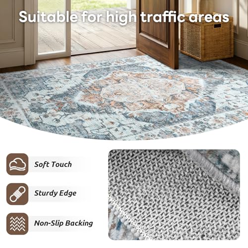 9x12 Light Blue Vintage Washable Area Rug for Living Room & Bedroom - SimpWalnut