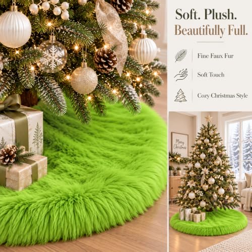 AISENO 60 Inch Green Faux Fur Christmas Tree Skirt Plush Holiday Decoration
