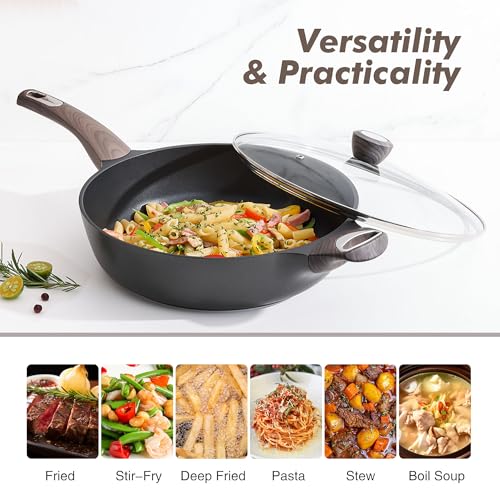 SENSARTE 12-Inch 5 Qt Nonstick Frying Pan with Lid, Black, Induction Compatible